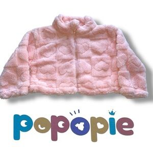 Fuzzy Fleece Jacket Toddler Zip Up Teddy Coat Plush Heart Size 4Y Popopie